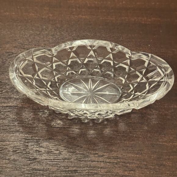 VTG Salt Cellar Oval Clear Glass Open Starburst Star Trinket Dish Candy Bowl - Picture 10 of 14
